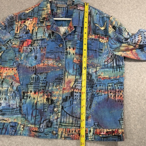 Chico's Jacket Women's Size 1 Medium Linen Cotton Abstract City Jacket Shacket‎ - Picture 7 of 10